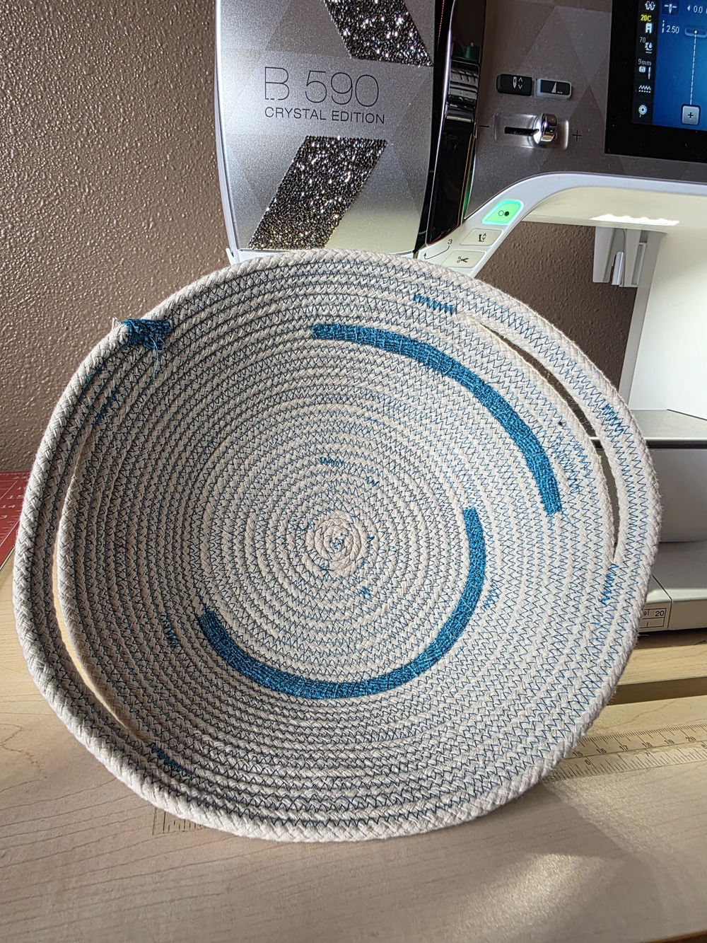 Handmade Cotton Rope Basket in Teal and Cream